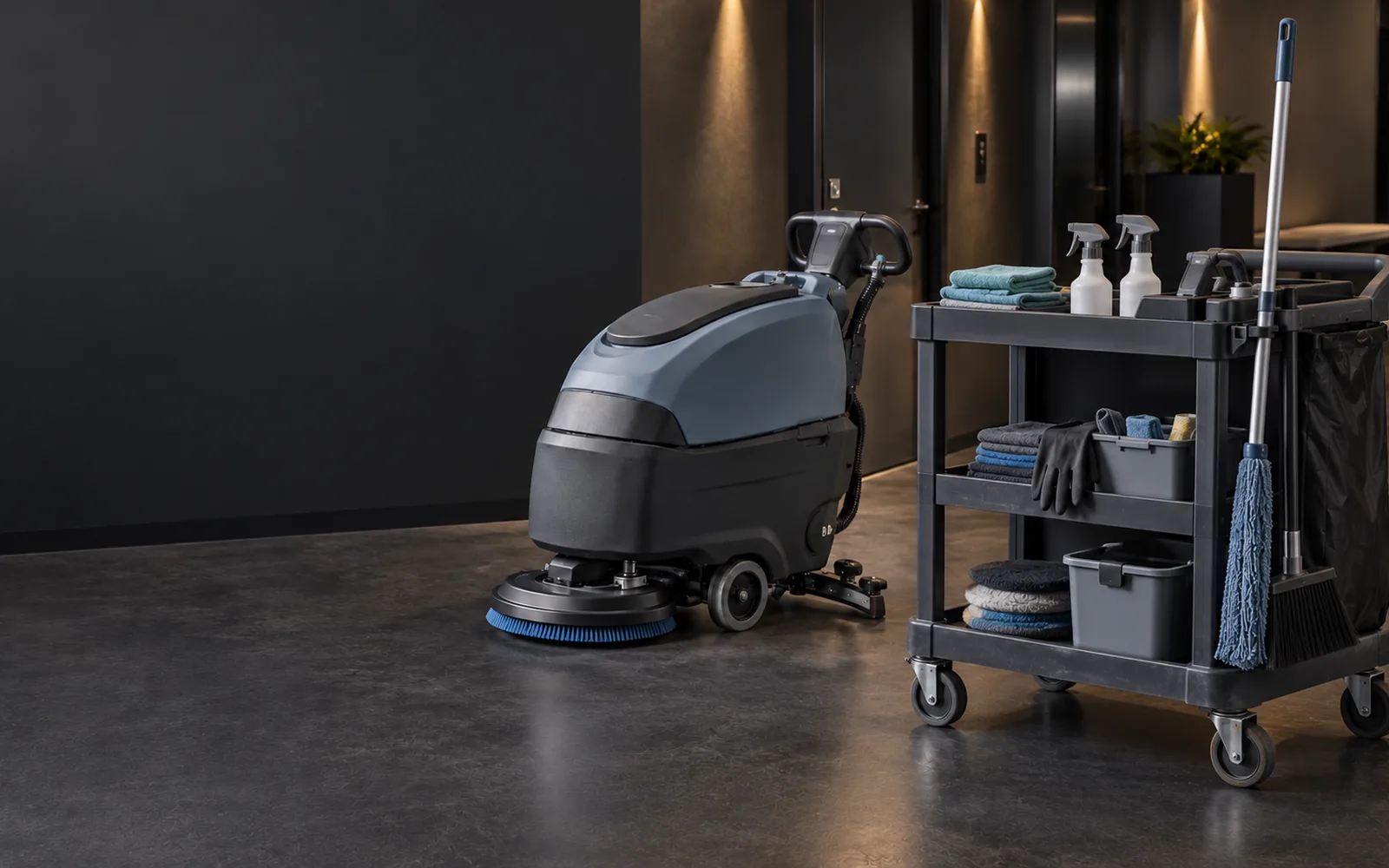 Professional cleaning equipment in a commercial space