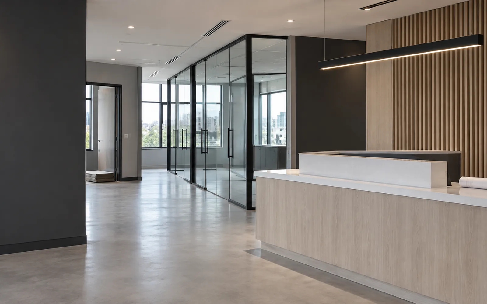 Newly finished interior being prepared for occupancy
